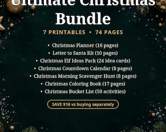 Paquete navideño definitivo para imprimir / 7 imprimibles navideños: Planificador, kit de Papá Noel, ideas para elfos, cuenta atrás y más.