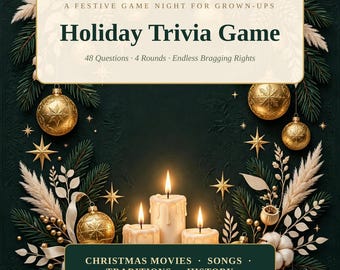 Juego de preguntas y respuestas navideñas para imprimir / 48 preguntas y respuestas sobre Navidad / Tarjetas de juego para fiestas