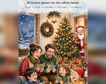 Paquete gigante de juegos para fiestas navideñas, 26 juegos imprimibles: Bingo, Trivia, Charadas, Pictionary. Descarga instantánea en PDF.