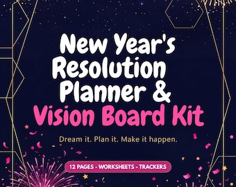 Planificador de propósitos de Año Nuevo y kit de tablero de visión imprimible / Planificador de objetivos, registro de hábitos / Metas para 2027