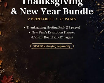 Paquete imprimible de Acción de Gracias y Año Nuevo, paquete para anfitriones, planificador de propósitos, kit de tablero de visión en PDF