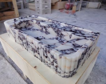 Lavabo de piedra de lujo hecho a mano, tamaño personalizado, lavabo de tocador acanalado de mármol Calacatta Viola, lavabo estriado