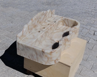 Lavabo de mármol Calacatta Gold hecho a mano, lavabo de baño de lujo de piedra natural