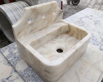 Lavabo de mármol Calacatta Gold hecho a mano, lavabo de piedra natural maciza, lavabo de baño de lujo, lavabo de mármol a medida