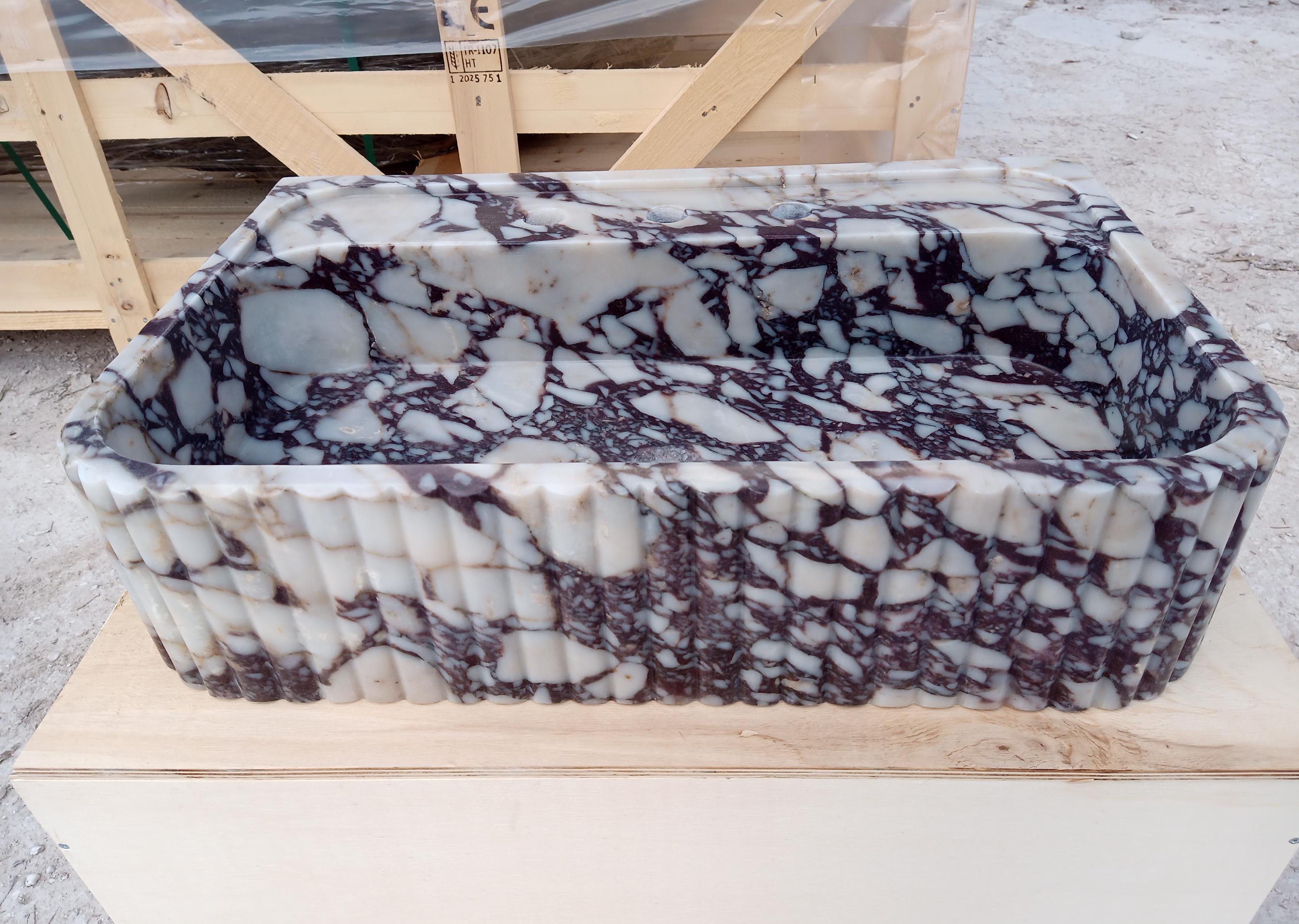 Custom Calacatta Viola Ribbed Design Marble Sink Bespoke Stone Basin ...