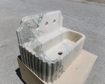 Lavabo de mármol Calacatta verde hecho a mano, lavabo de piedra natural de lujo, lavabo de baño arquitectónico a medida, lavabo de mármol personalizado