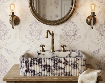 Lavabo de mármol Calacatta Viola de lujo - Lavabo de piedra con vetas moradas hecho a mano - Tocador de mármol italiano único - Lavabo a medida