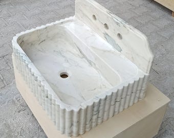 Lavabo de mármol verde Calacatta – Lavabo de tocador de lujo de piedra natural (60x45x17 cm)