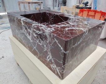 Lavabo de mármol Rosso Levanto – Lavabo de piedra natural maciza hecho a mano – Lavabo de baño de mármol italiano de lujo – Tamaños personalizados disponibles