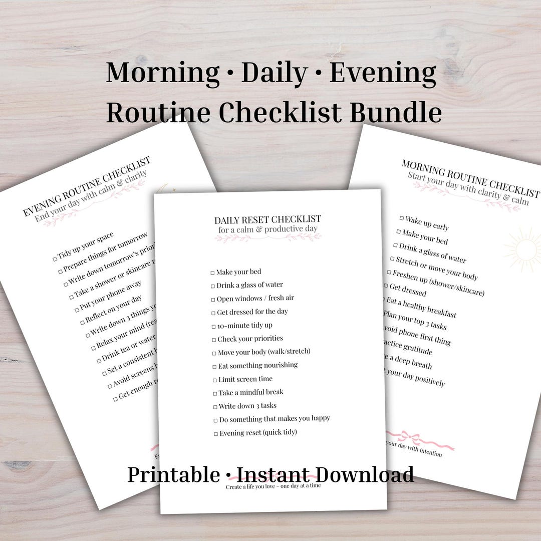Handheld Routine Checklist Routine Checklist Bundle Printable, Morning Evening Daily Planner Set ...