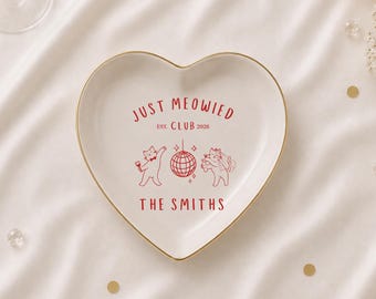 Just Meowied Cat Wedding Trinket Tray, Personalised Wedding Trinket Dish, Married Keepsake Gift for Couples, Newlywed Gift, Just Married