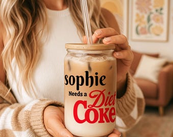 Personalized Diet Coke Glass Tumbler with Straw, Custom Soda Lover Gift, Diet Coke Girl Gift, Trendy Glass Cup