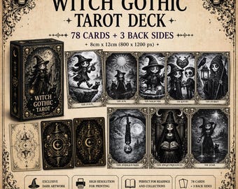 Witch Tarot Deck - Editable Canva  - Digital Tarot Cards Instant Download