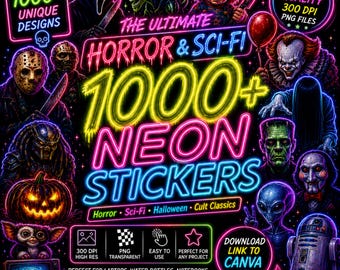 Oltre 1000 adesivi neon horror e fantascientifici / Download digitale