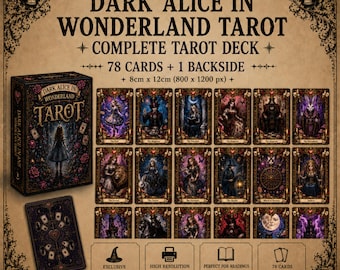 Dark Alice in Wonderland Tarot Deck – Complete 78 Printable Card Tarot - Digital Download