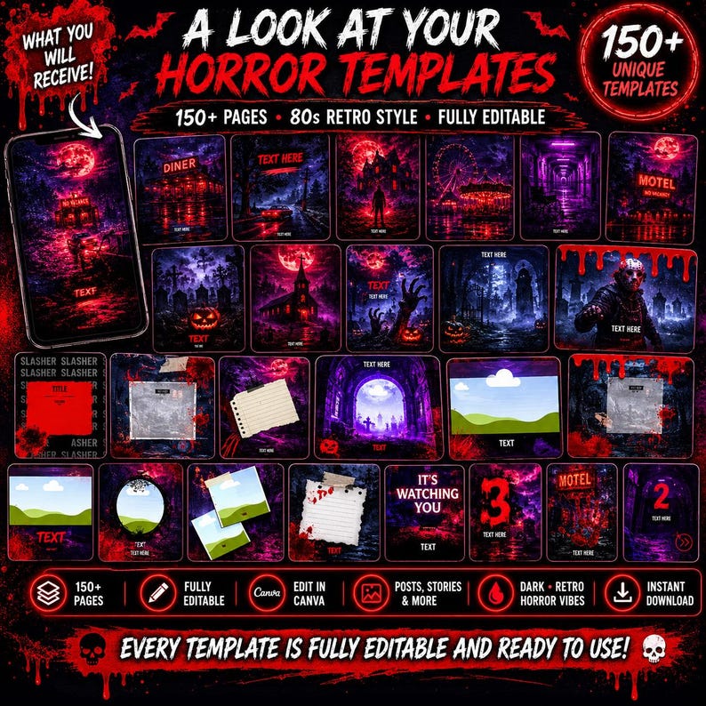 80s Retro Horror Templates Bundle – 150+ Canva Templates - Etsy