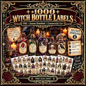 1000+ Witch Bottle Apothecary Potion Labels PNG - Magical Monster Ingredients