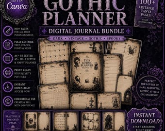 Gothic Planner & Digital Journal Bundle – 100+ Editable Canva Pages
