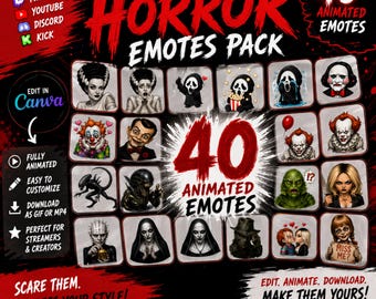 40 Animated Horror Emotes Pack | GIF & MP4 Download | Twitch, Discord, YouTube