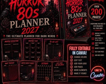 Horror 80s Digital  Planner 2027 – 220+ Editable Pages
