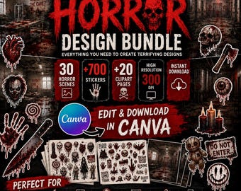 Ultimate Horror Design Bundle | 700+ Horror Stickers, 30 Horror Scenes & 20 Clipart Pages
