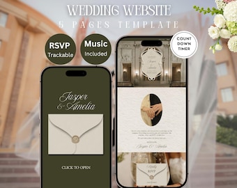 Olive Green Old Money Wedding Website Template: Editable Canva  with RSVP, Countdown & Music  — Digital Download