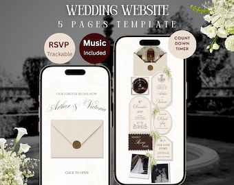 Wedding Website Template, Brown & Ivory Canva Design, RSVP, Countdown, Timeline and Music (Digital Download)