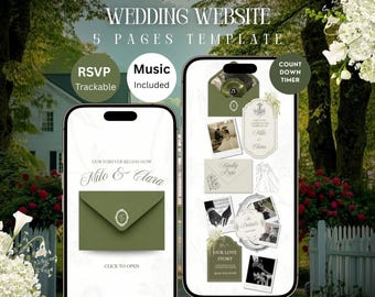 Wedding Website Template, RSVP, Countdown, Timeline, Music, Old Money Sage Green & Ivory Canva, Digital Download