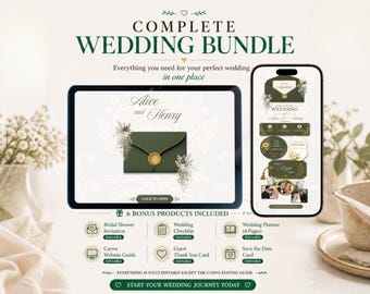 Sage Green Ivory Wedding Website Template | Canva RSVP, Save the Date, Bridal Shower, Planner, Checklist | Digital Download