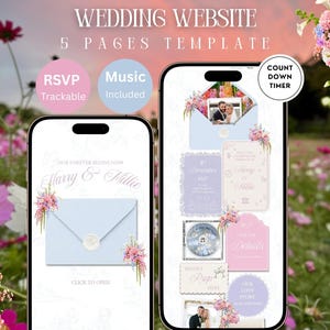 Spring Pastels Floral Wedding Website Template: Editable Canva Design with RSVP, Countdown, Timeline & Music — Digital Download