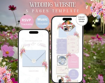 Spring Pastels Floral Wedding Website Template: Editable Canva Design with RSVP, Countdown, Timeline & Music — Digital Download
