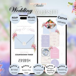 Spring Pastels Floral Wedding Website Canva Template | Bundle, RSVP (Digital Download)