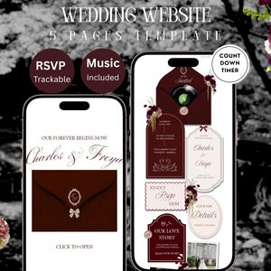 Burgundy and Ivory Wedding Website Template: Editable Old Money Canva Site with RSVP, Digital Invitation, Countdown for Classic Wedding