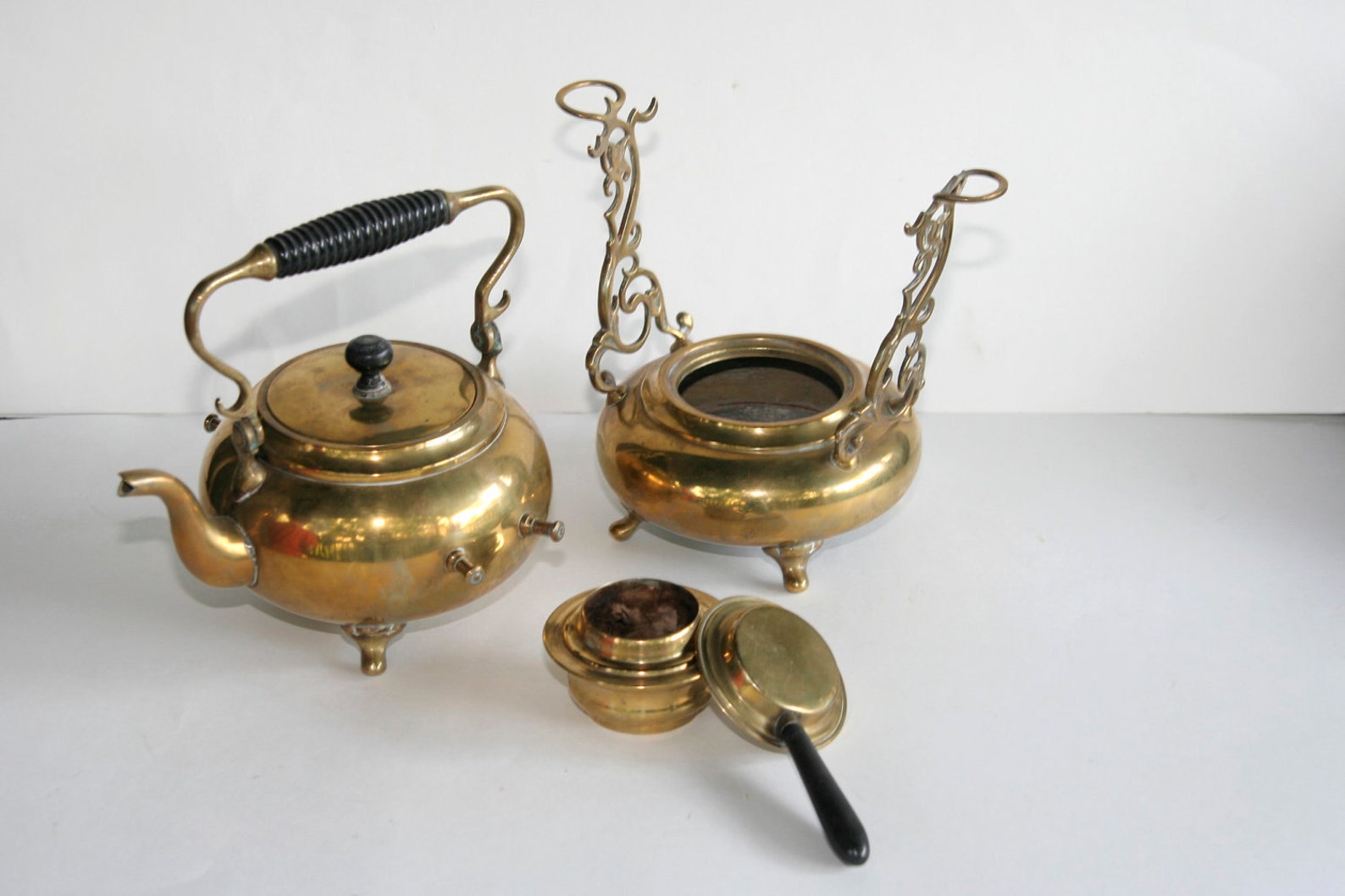 Antique Brass Tea Kettle and Warmer on Decorative Stand Etsy