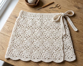 Crochet Festival Motif Skirt Pattern, Boho Crochet Floral Wrap Granny Square Skirt Pattern, Floral Lace Crochet Beach Wrap Skirt Pattern