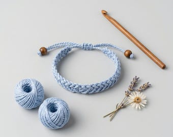 Adjustable Crochet Bracelet, Crochet Cord Bracelet, Handmade Cotton Cord Bracelet, Beginner Crochet Bracelet, Boho Friendship Bracelet