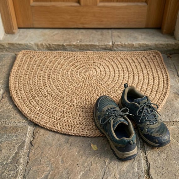 Half Moon Crochet Rug, Semi Circle Crochet Mat, Thick Rope Crochet Rug, Eco Friendly Crochet Rug, Entryway Mat Pattern handmade Rug