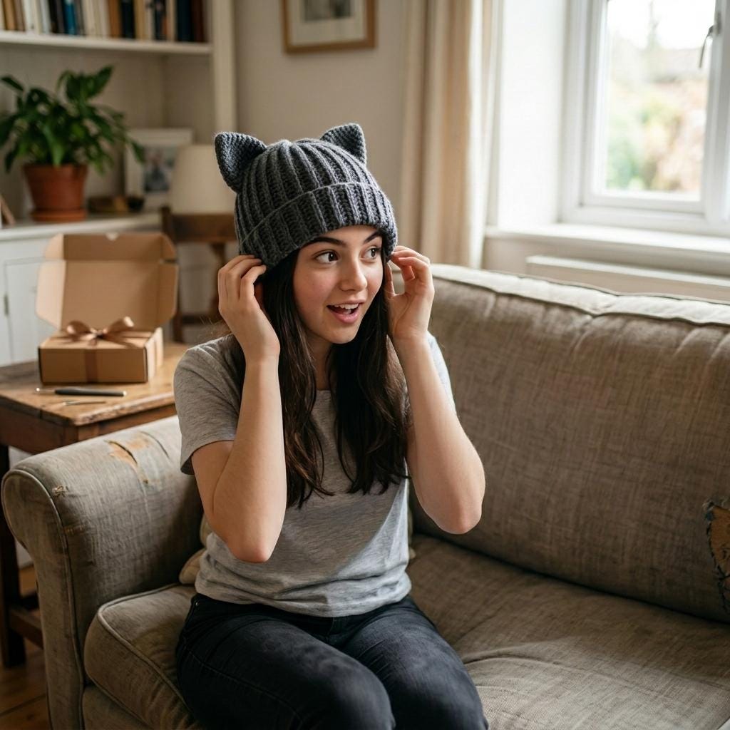 Ribbed Cat Ear Kitty Beanie Pattern