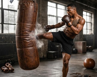 Handcrafted Cowhide Leather Punching Bag – Vintage Style Boxing MMA Heavy Bag