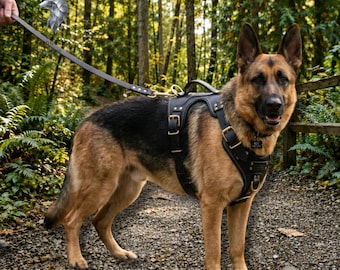 モントラレザー製の高級レザー製犬用ハーネスとリードのセット - パーソナライズされた高級犬用ギア - 頑丈な真鍮製金具セット