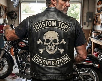 Custom Leather Vest for Men – Personalized Cowhide Western Biker Vest, Handmade Motorcycle Waistcoat, Custom Name Logo Gift for Him