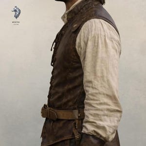 Medieval Leather Vest Men | Handmade Distressed Brown Leather Doublet | Renaissance Costume Vest | Viking LARP Leather Armor image 8