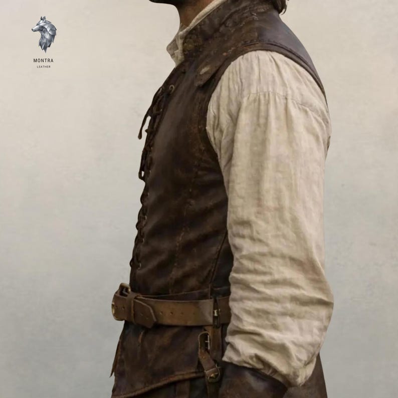 Medieval Leather Vest Men | Handmade Distressed Brown Leather Doublet | Renaissance Costume Vest | Viking LARP Leather Armor image 8