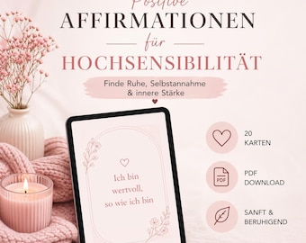 Self-Love Affirmations for Highly Sensitive People | 20 Cards as PDF | Find Inner Peace, Strengthen Self-Esteem & Release Stress