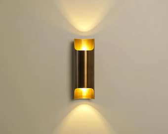 Aged Brass Cylindrical Wall Sconce, Luxury Home Decor Wall Light, Mid-Century Modern Accent Lighting, Up Down Bedroom Sconce,  Vanity Light