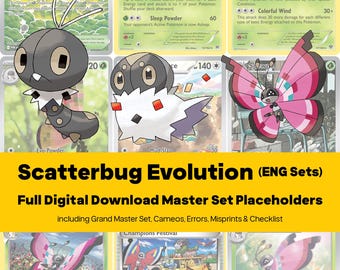 Scatterbug Evolution Line Master Set Pokemon Binder - All English Cards - Placeholders + Checklist - Printable PDF Download
