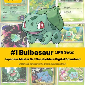 Lista de verificación y marcadores de posición para el álbum Bulbasaur Master Set, todas las cartas japonesas, PDF imprimible de Pokémon