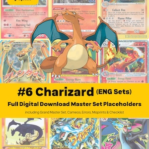 Classeur de cartes Pokémon Charizard Master Set - Collection complète - Toutes les cartes en anglais - Emplacements réservés + Liste de contrôle - Téléchargement PDF imprimable