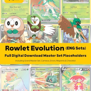 Rowlet Evolution Line Master Set Pokemon Binder - All English Cards - Placeholders + Checklist - Printable PDF Download