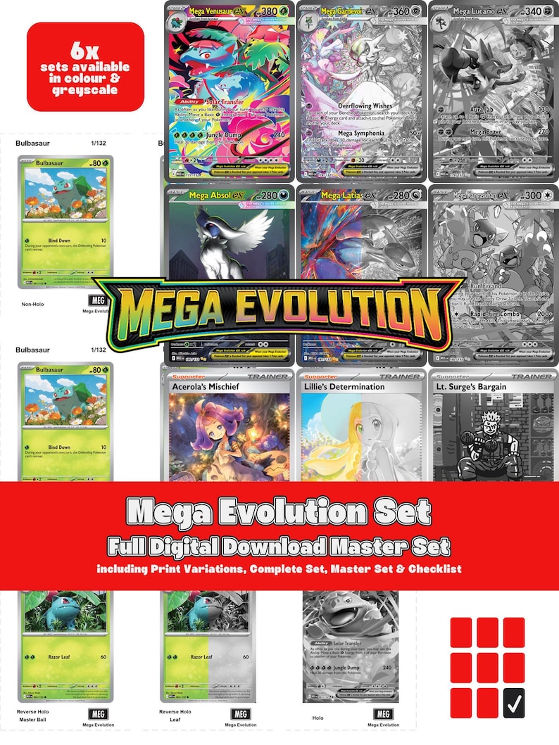 Era Megaevoluzione: Set Megaevoluzione - Modelli stampabili e segnaposto per raccoglitore del set completo + lista di controllo (download digitale) immagine 1
